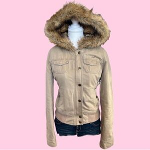 Y2k hollister tan fur coat Very Rare